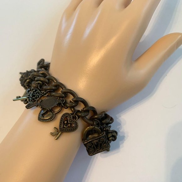 Multi Charm Bracelet Dark Gold Tone 7″ - Picture 3 of 13